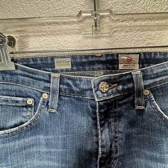 AG Medium Wash Whiskered Raw Hem Stilt Crop Cigarette Crop Jean 29 - Picture 6 of 15